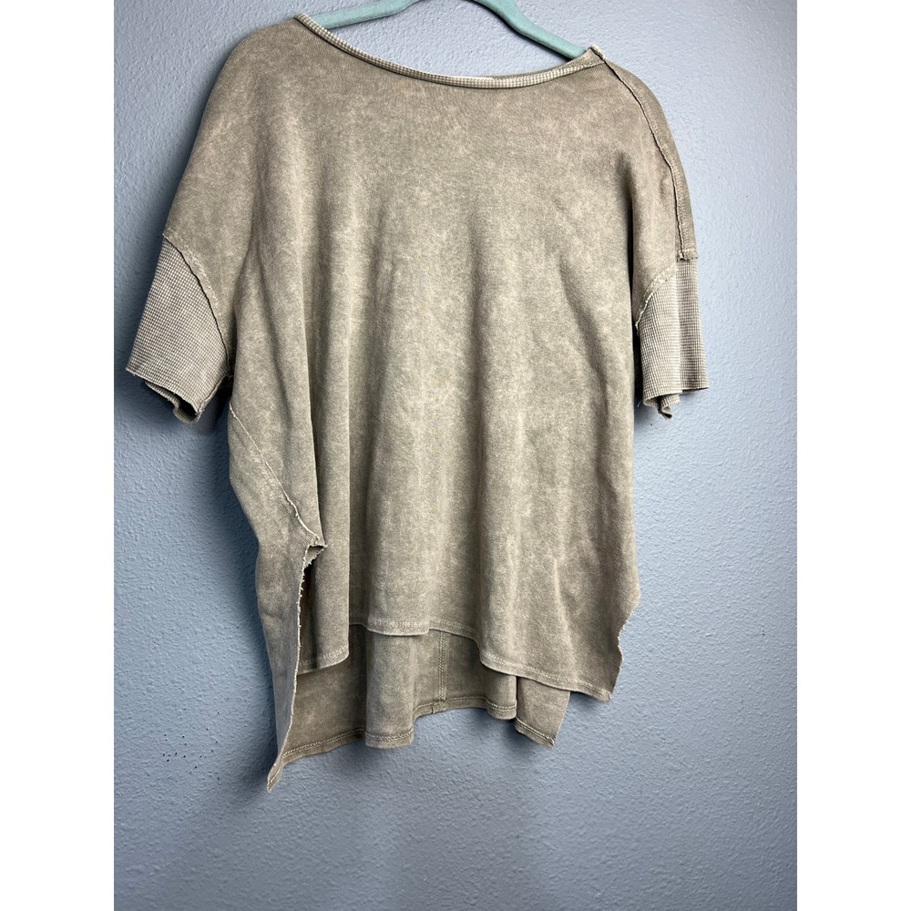 Altard‎ State Womens XS Oversized Acid Wash Waffle Sleeve Top Olive Gorpcore